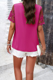 Plain V Neck Pin-Tucked Lace Sleeves Top