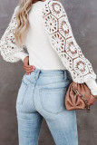 White Ribbed Knitting Lace Crochet Top 