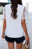 Plain V Neck Pin-Tucked Lace Sleeves Top