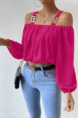 Off Shoulder Buckle Lantern Sleeves Top 