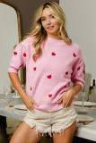 Pink Valentines Heart Pattern Half Sleeve Sweater