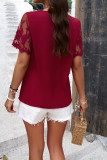 Plain V Neck Pin-Tucked Lace Sleeves Top