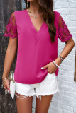 Plain V Neck Pin-Tucked Lace Sleeves Top