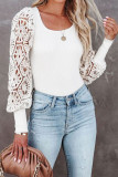 White Ribbed Knitting Lace Crochet Top 