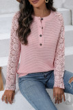Lace Crochet Sleeves Waffle Top 