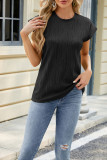 Plain Texture Scallop Short Sleeves Top