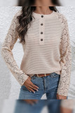 Lace Crochet Sleeves Waffle Top 