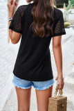 Plain Pin-Tuck Jacquard Lace Sleeves Top