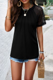 Plain Pin-Tuck Jacquard Lace Sleeves Top
