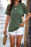Plain Pin-Tuck Jacquard Lace Sleeves Top