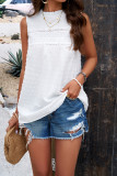 Plain Frill Smocked Splicing Lace Tank Top