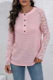 Lace Crochet Sleeves Waffle Top 