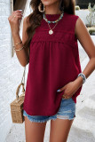 Plain Frill Smocked Splicing Lace Tank Top
