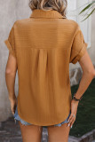 Plain Texture Stripe Button Up Short Sleeves Shirt