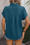 Plain Texture Stripe Button Up Short Sleeves Shirt