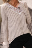 Lace Ribbed Knitting Long Sleeves Top