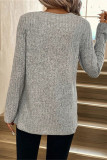 Grey V Neck Lace Crochet Knitting Top 