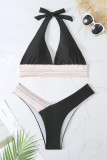 Scallop Patchwork Plunge Bikini Set