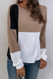 Parchment Ribbed Knit Color Block Drop Shoulder Top