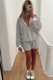 White Printed Striped Zip Up Hoodie and Shorts Outfit