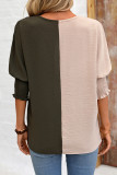 Colorblock V Neck Puff Sleeves Top 