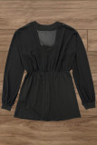 Black Fake Two Pieces Sheer Sleeves Blouse