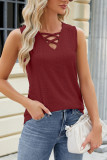 Plain Eyelet Pattern Strappy Tank Top