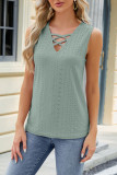 Plain Eyelet Pattern Strappy Tank Top