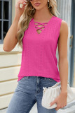 Plain Eyelet Pattern Strappy Tank Top