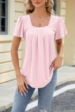 Plain Eyelet Pattern Squre Neck Flare Sleeves Top