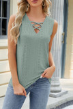 Plain Eyelet Pattern Strappy Tank Top