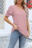 Square Neck Jacquard Bubble Sleeves Top 