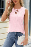 Plain Eyelet Pattern Strappy Tank Top