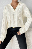 White Cable Rhombus Texture Collared Split Neck Top