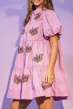 Crown Sequin Patchwork Button Up Babydoll Dress
