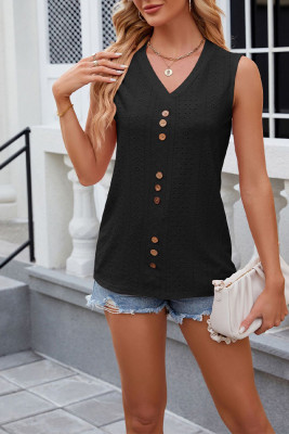 V Neck Sleeveless Eyelet Top 