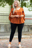 Gold Flame Plus Size Solid Wrapped Ruffled Sleeve V Neck Blouse