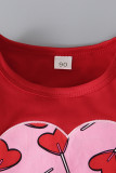 Heart Print Flare Sleeves Top And Pants Girl 2pcs Set