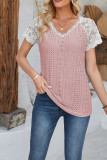 Lace Crochet Eyelet V Neck Top 