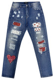 Valentines Day Patch Ripped Jeans 