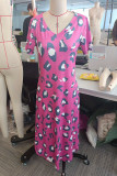Leopard Short Sleeves Maxi Dress 