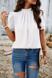 Plain Frill Collar Puff Lace Edge Sleeves Blouse