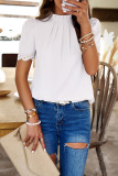 Plain Frill Collar Puff Lace Edge Sleeves Blouse