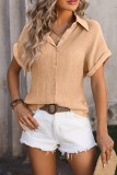 Plain Texture Fold Sleeves Button Up Blouse
