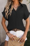 Plain Texture Fold Sleeves Button Up Blouse