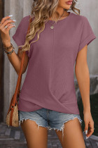 Plain Waffle Knit Twisted Short Sleeves Top