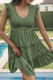 Green V Neck Smocked Flutter Sleeves Babydoll Dress