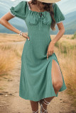 Green Jacquard Spot Ruched High Waist Midi Dress