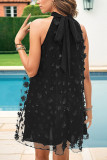 Black Jacquard Flower Halter Sleeveless Dress
