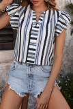 Ruffle Sleeves Stripes Colorblock Top 